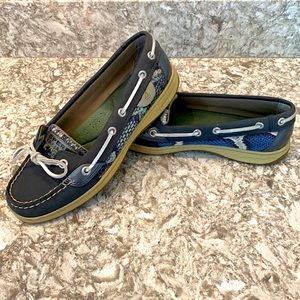 Sperry Top-Sider Navy Leather and Snake Print Boat Shoe